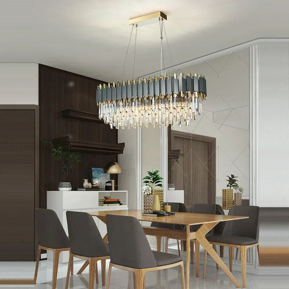 DecorBites™ Art Deco Black Golden Crystal Chandelier for Foyer