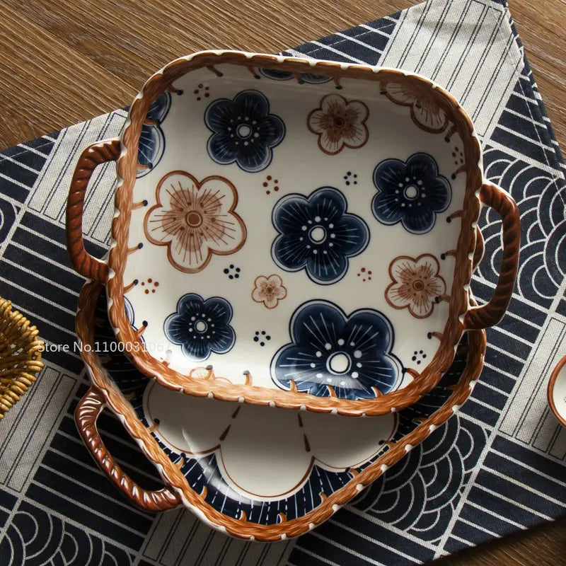 وعاء خبز سيراميك ياباني من DecorBites™ بمقبض للميكروويف والمعكرونة - قطعة واحدة