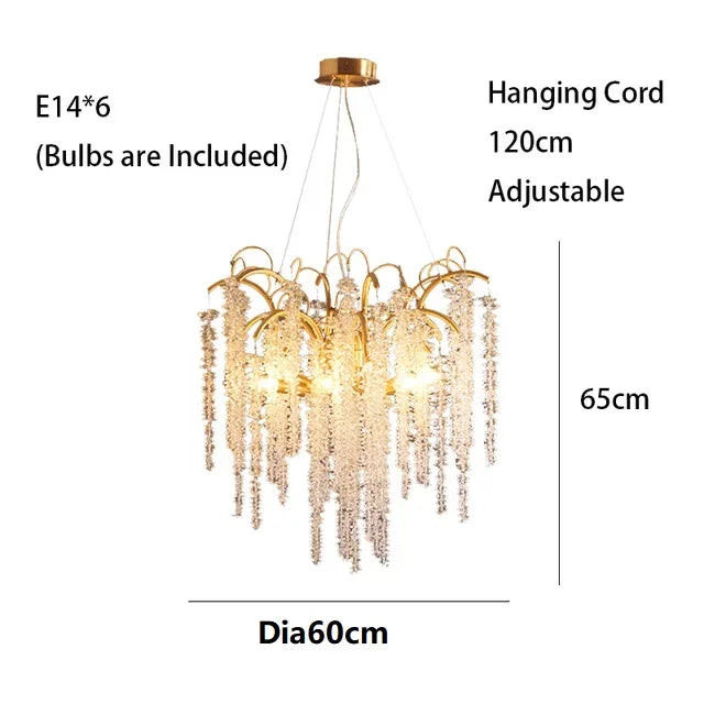 ثريات كريستال LED زجاجية ذهبية من DecorBites™ لديكور غرف الطعام الفاخرة