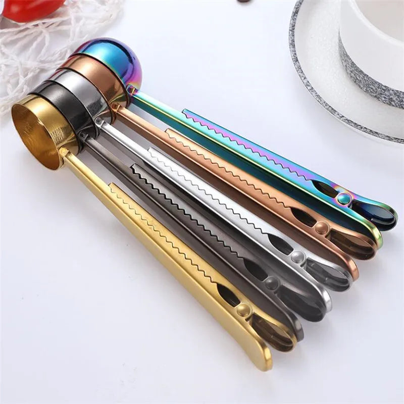 DecorBites™ 2-in-1 Stainless Steel Coffee Spoon & Sealing Clip - Gold Kitchen Accessory