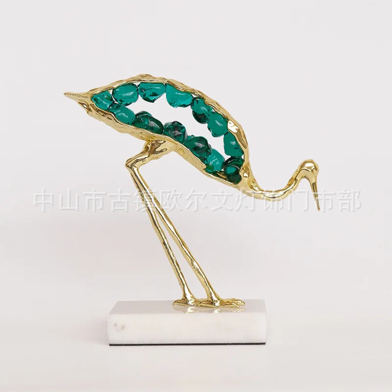 DecorBites™ Crystal Crane Sculpture Green Gem Bird Home Decor Figurine
