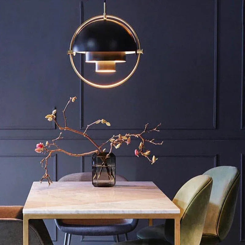 Danish Iron And Glass Pendant Light in Gold or Chrome