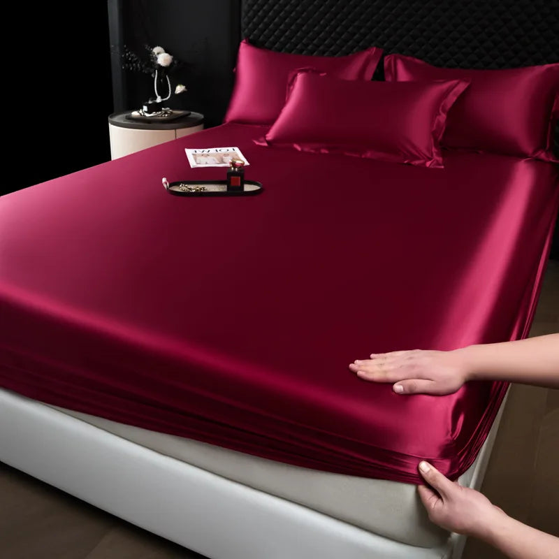 DecorBites™ 100% Mulberry Silk Fitted Sheet Set with Pillowcase - Luxury Solid Color Silk Bed Linen