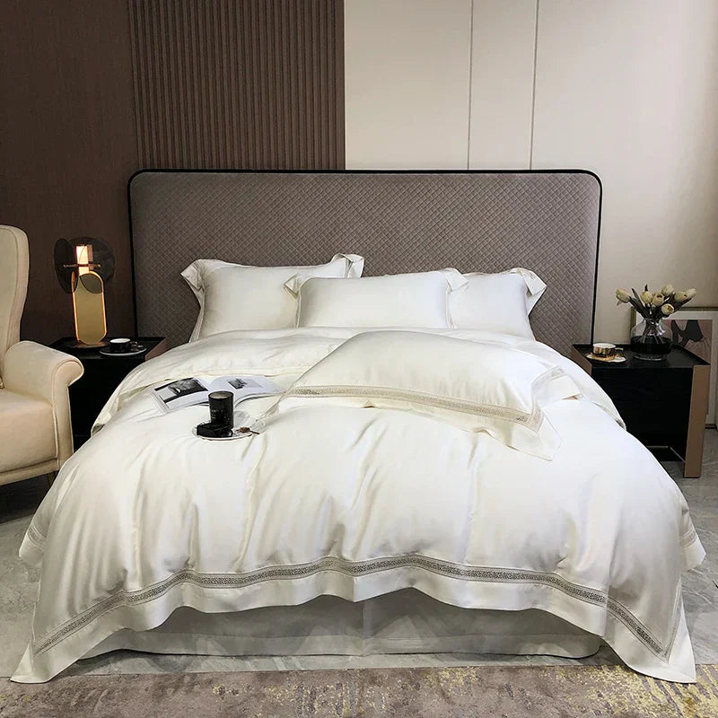 طقم مفروشات فاخر من الليوسل الأوكالبتوس DecorBites™ باللون الأبيض الشامباني الرمادي الوردي