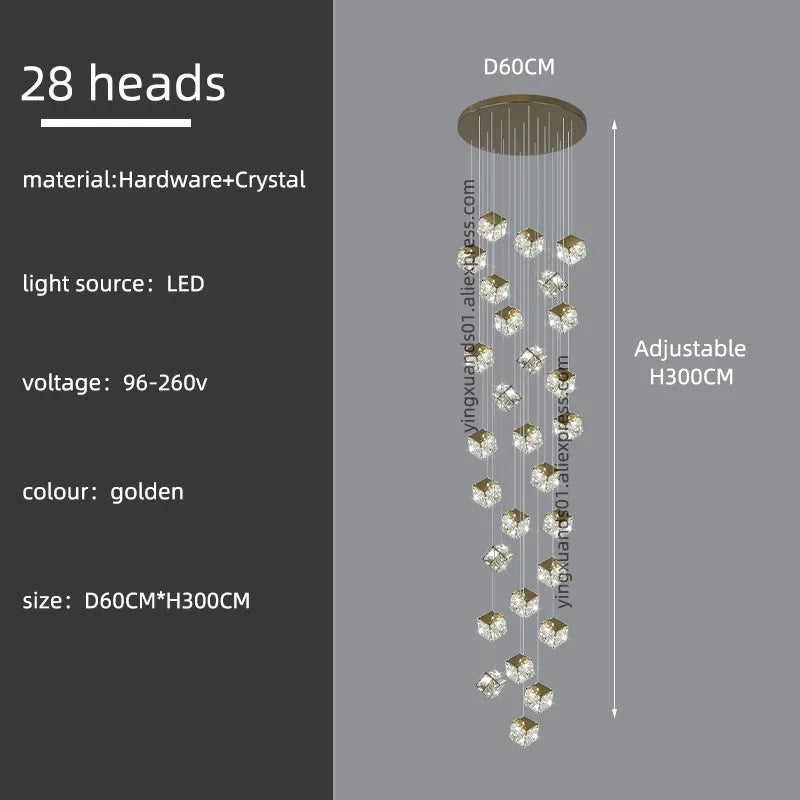 DecorBites™ Crystal Modern Chandelier for Living Room Luxury Loft LED Lighting Staircase Chandelier