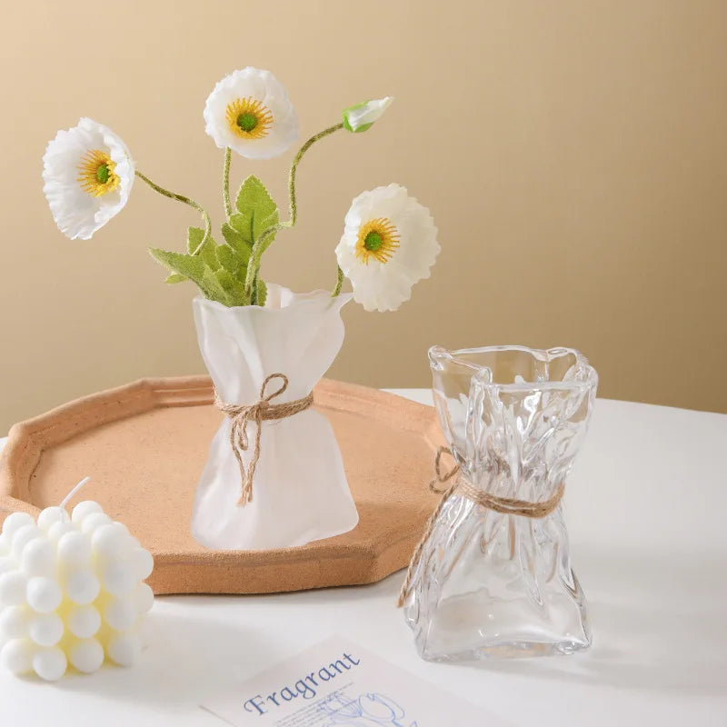 DecorBites™ مزهرية زجاجية شفافة مطوية بشكل غير منتظم، زينة يدوية، مزهريات زهور مائية