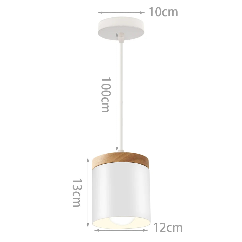 Nordic White Iron Pendant Light With Wood Accent