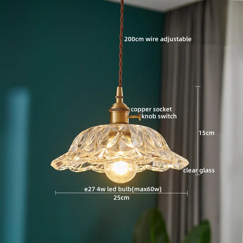 مصباح تعليق LED من DecorBites™ بتصميم ياباني، مصابيح تعليق زجاجية نحاسية