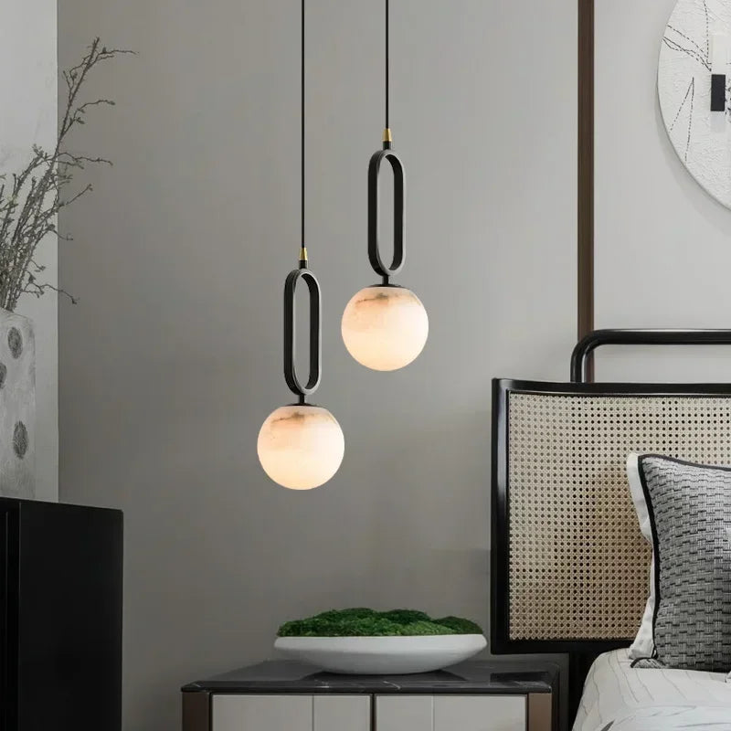 Nordic Marble Pendant Light With Polished Copper Accent