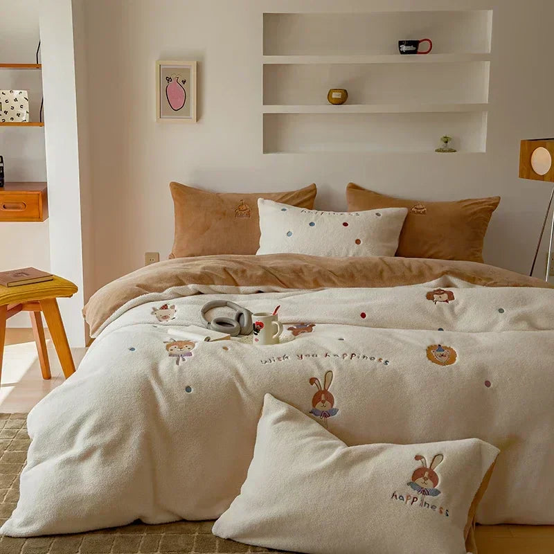 DecorBites™ Embroidered Cashmere Winter Duvet Set | Queen Size Warm Bedding & Blanket Cover