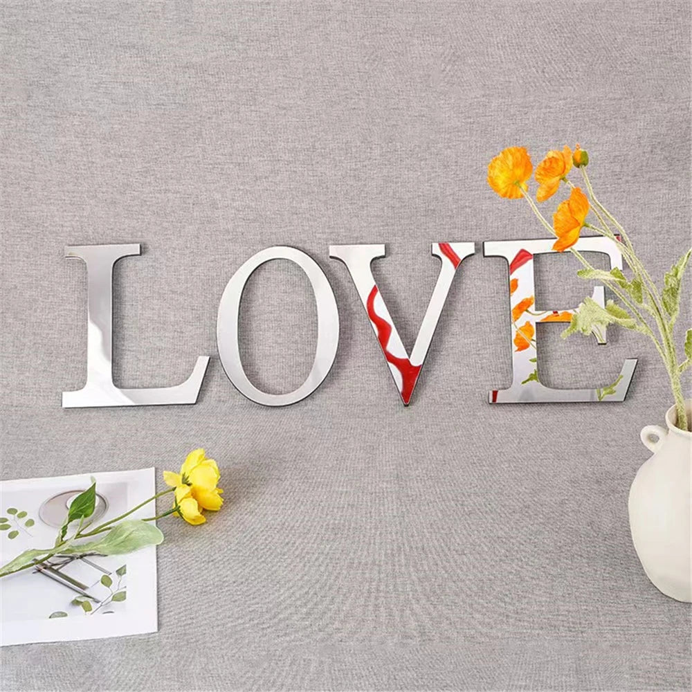 DecorBites™ 20cm Gold/Silver 3D Mirror Letters Wall Stickers For Home Decor