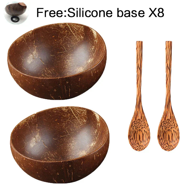 DecorBites™ Coconut Bowl Set with Wooden Spoon: Natural Handmade Tableware for Desserts, Fruits, Salads