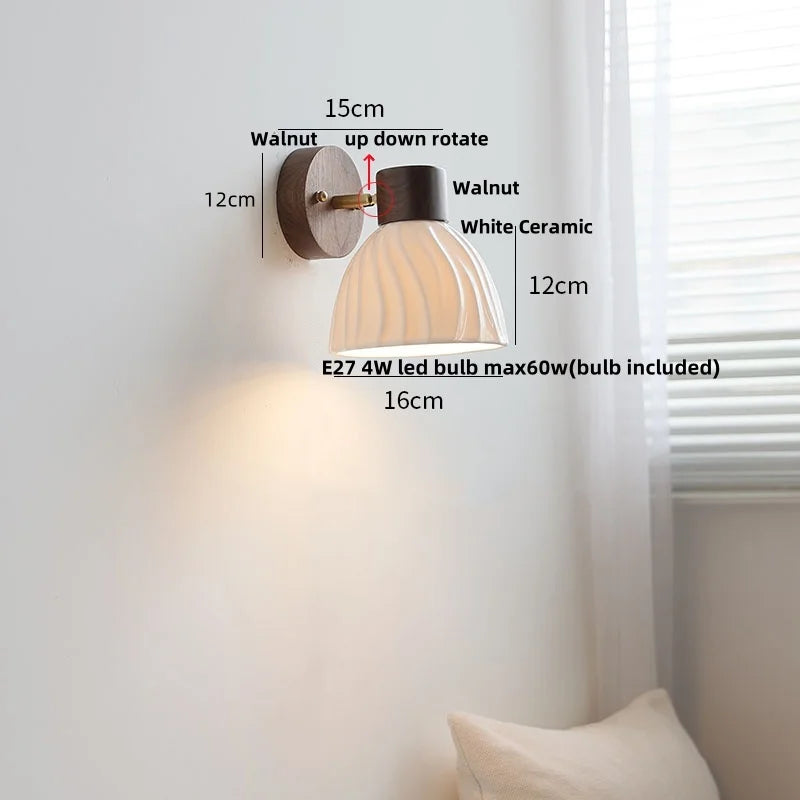 DecorBites™ LED Wall Light Fixture Modern Nordic Rotating Reading Lamp White Ceramic Wood