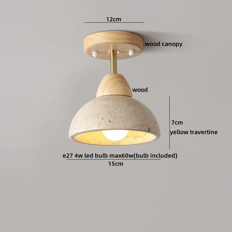 DecorBites™ Ellipse Stone LED Ceiling Light Natural Travertine Lamp Plafon