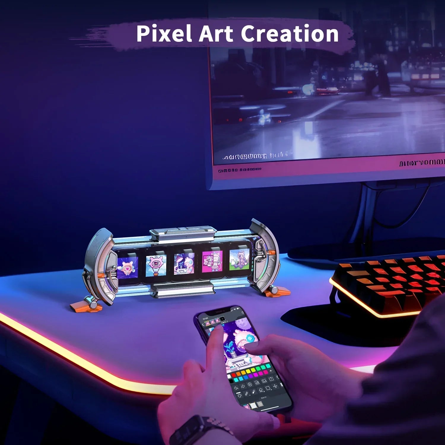 DecorBites™ Cyberpunk Pixel Art Clock with Smart WiFi Control and RGB LED Display