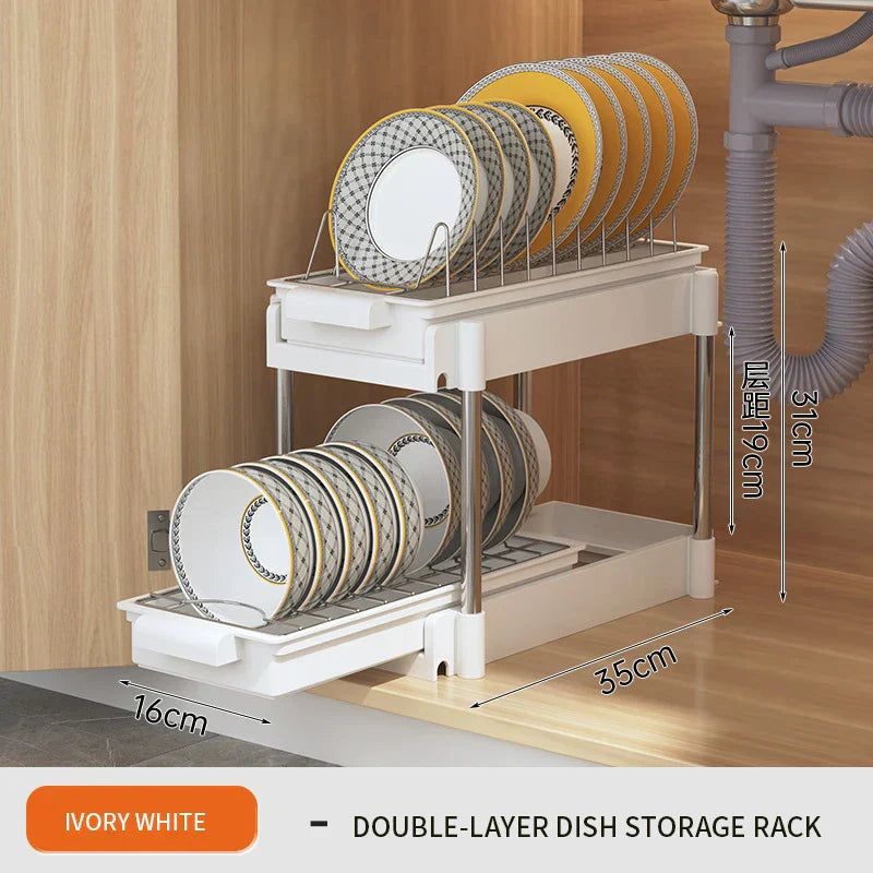 DecorBites™ 2 Tier Sliding Drawer Organizer for Kitchen & Bathroom Cabinet
