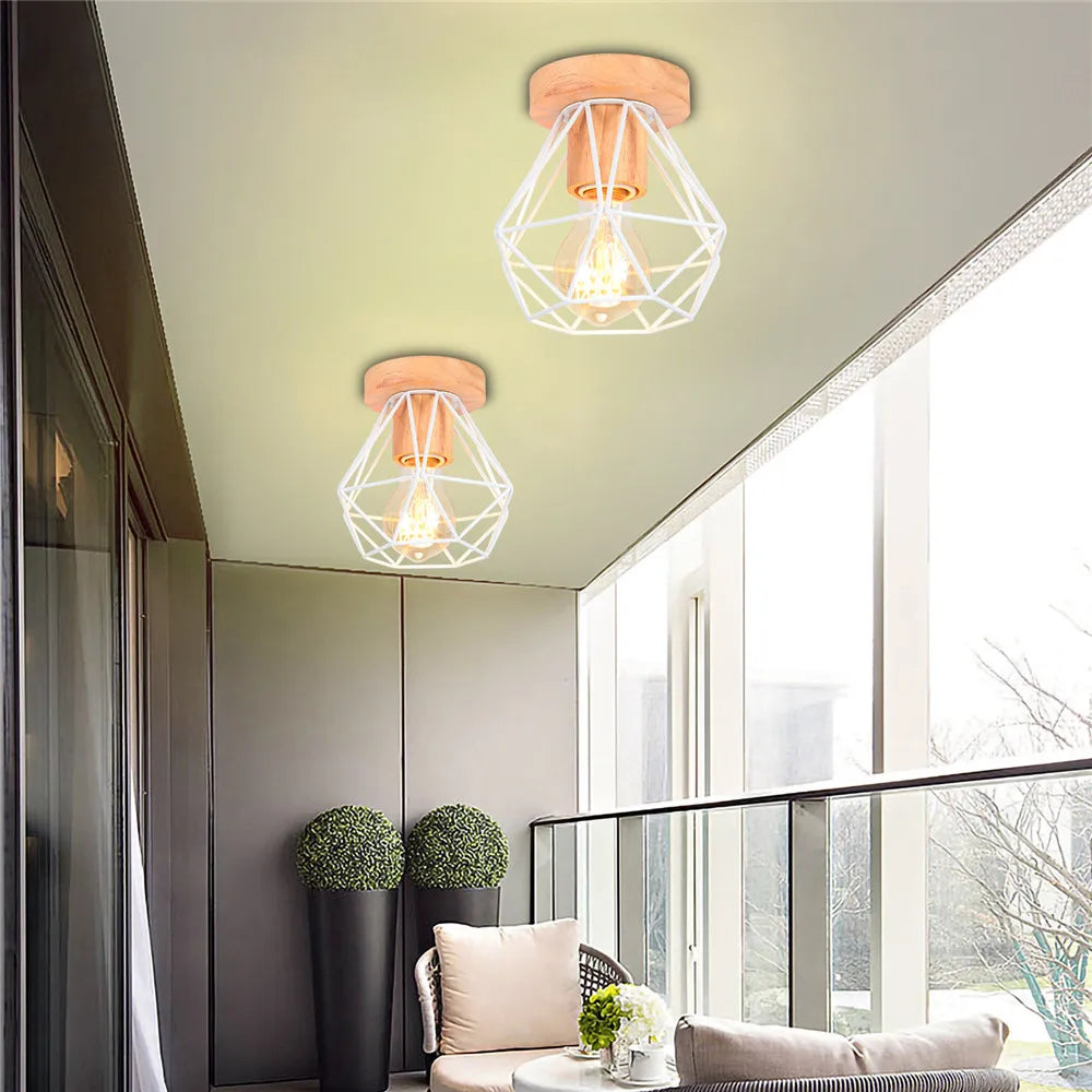 DecorBites™ Iron Wood E27 Ceiling Light: Modern Nordic Mini Lamp for Living Room and Bedroom