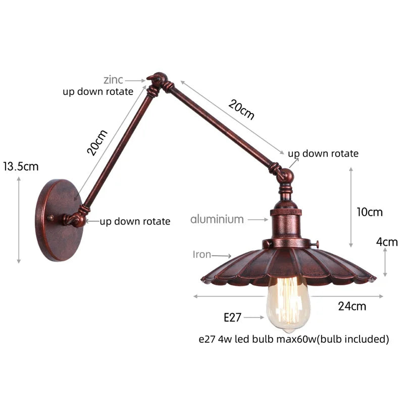 مصباح حائط DecorBites™ Gold Industrial LED مع مفتاح سحب بسلسلة لديكور المنزل