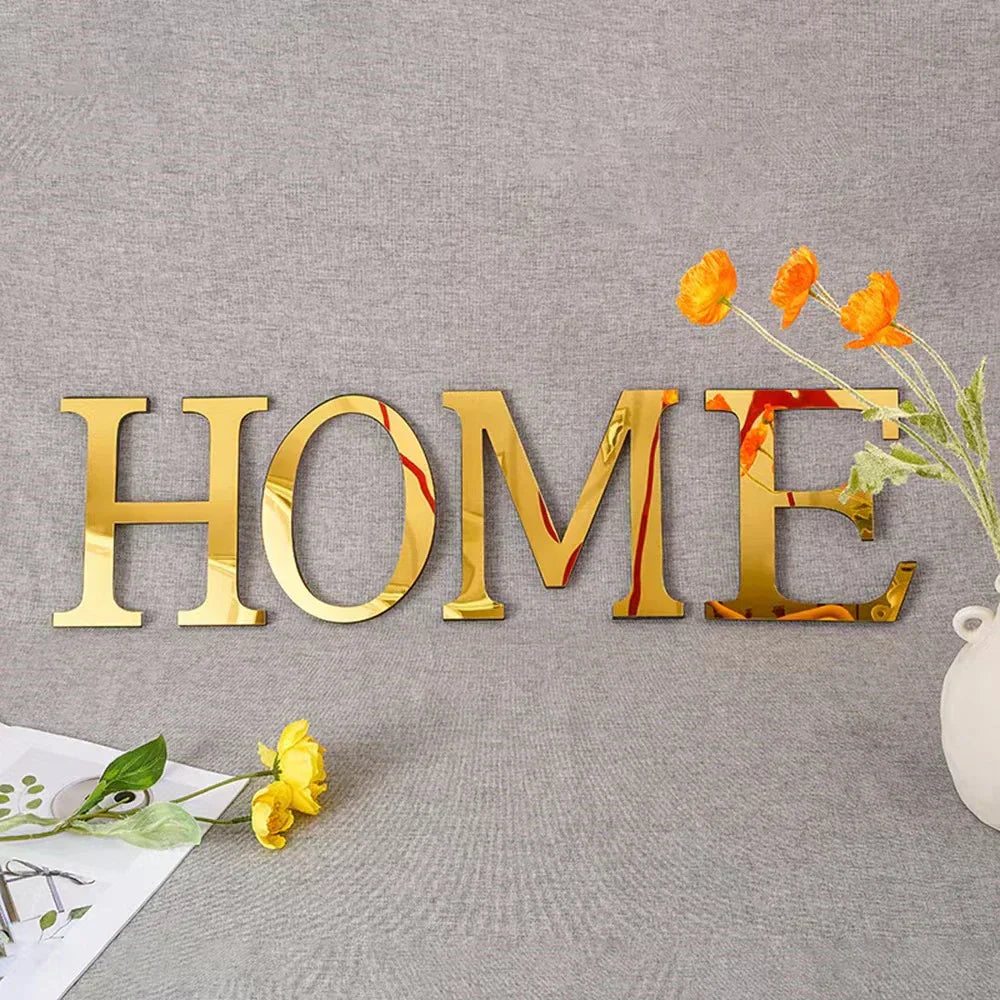 DecorBites™ 20cm Gold/Silver 3D Mirror Letters Wall Stickers For Home Decor