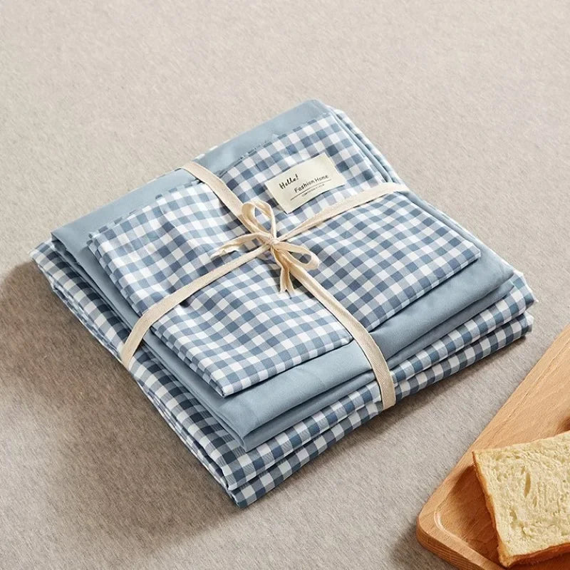 Parure de lit DecorBites™ à imprimé quadrillé japonais en coton lavé pour le confort estival