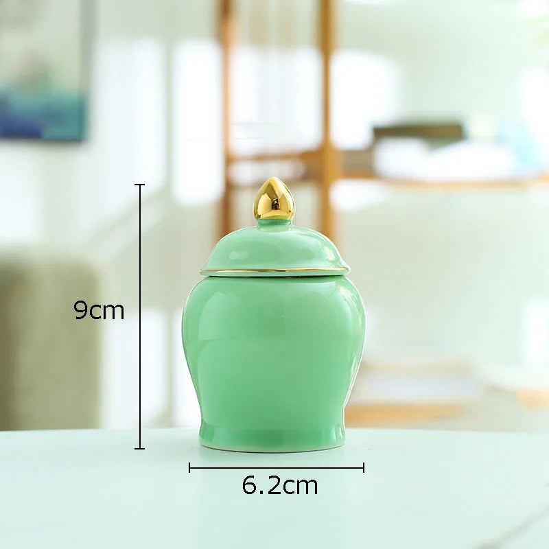 DecorBites™ Gold Tea Canister Ceramic Storage Jar with Lid for Desk Decoration