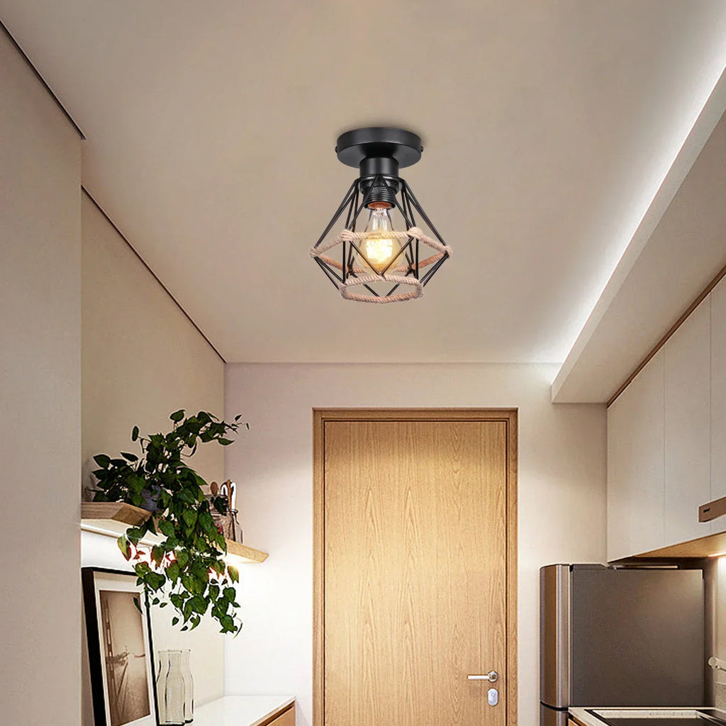 ثريا سقف بحبل القنب من DecorBites™ لغرفة النوم وغرفة المعيشة والمطبخ LED