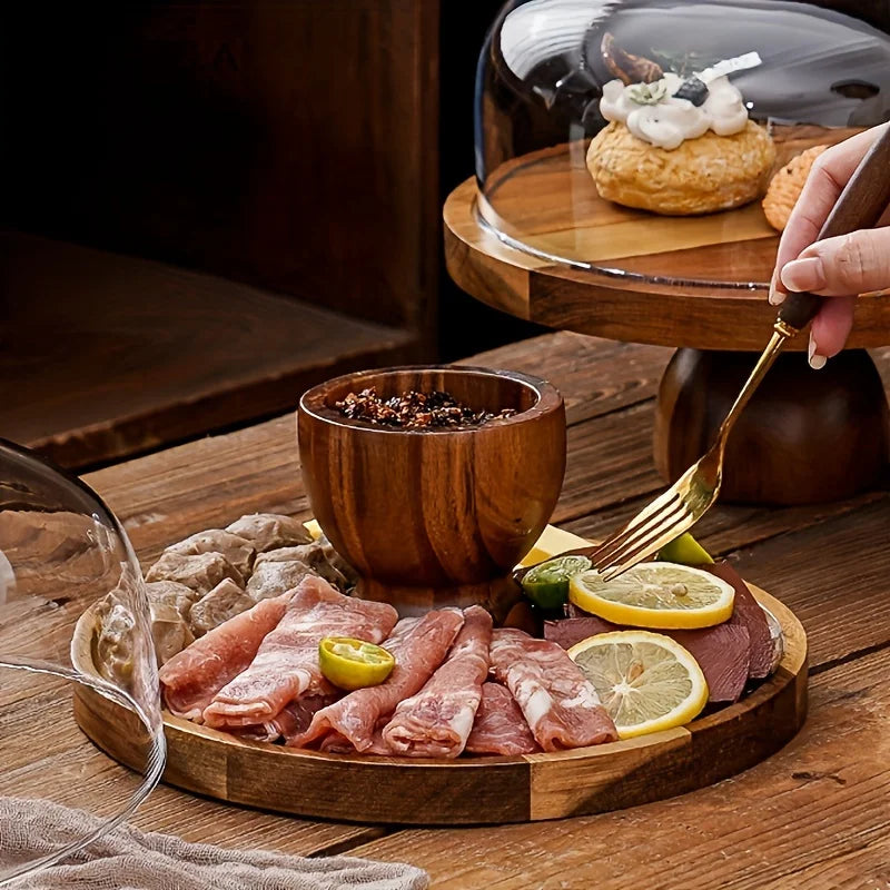 DecorBites™ Acacia Wood Cake Tray: Elevate Your Dessert Display