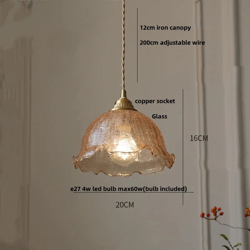 DecorBites™ Amber Glass LED Pendant Lamp with Walnut Wood Accent - Modern Nordic Hanging Light