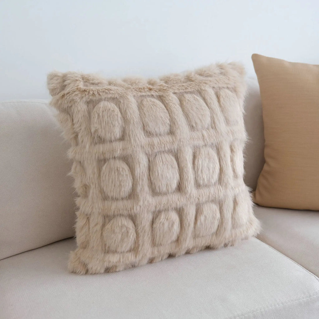 DecorBites™ Cream Geometric Faux Fur Pillow Case for Luxury Home Decor