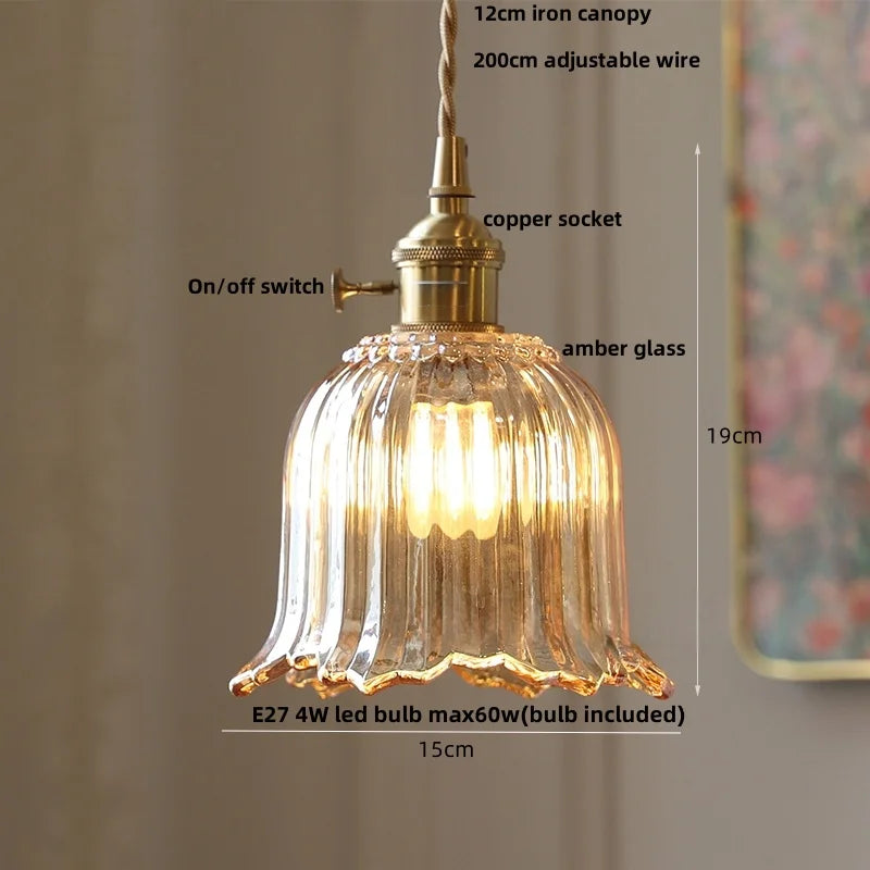 DecorBites™ Acrylic LED Pendant Light: Copper Walnut Wood Flower Hang Lamp