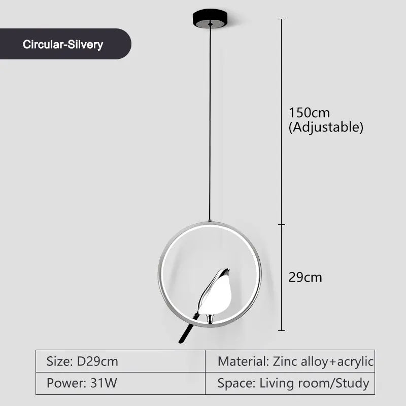 Rotatable Magpie Bird Metal Pendant Light in Gold or Silver