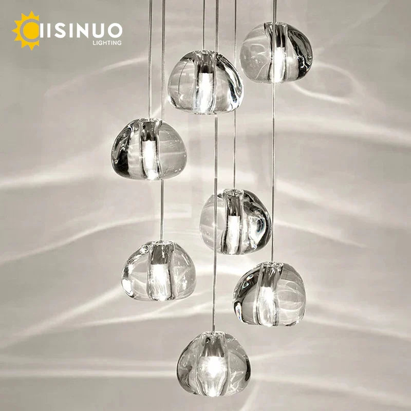 DecorBites™ Crystal Ball Chandelier: Long Adjustable Staircase Pendant Light perfect for Home & Restaurant