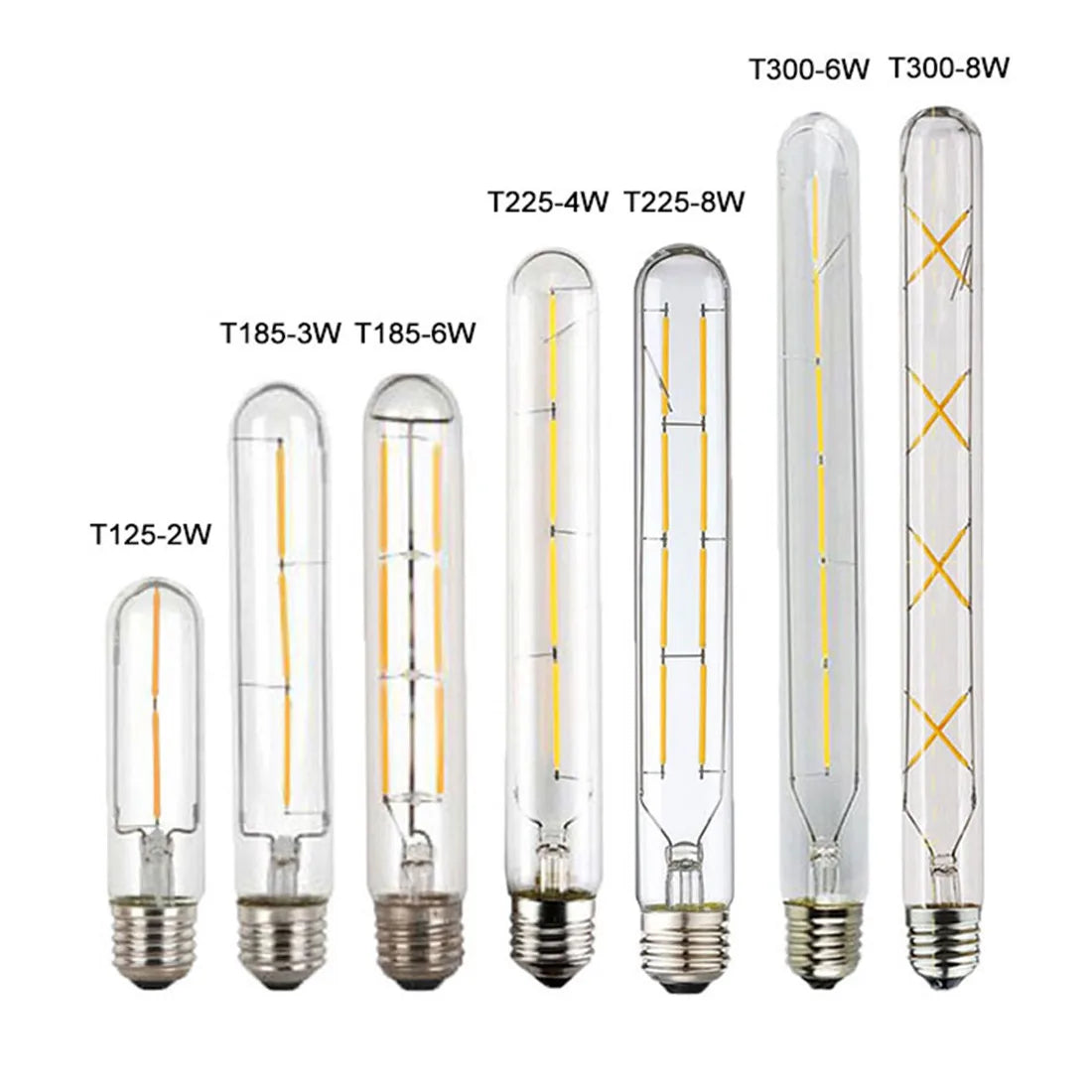 DecorBites™ لمبة إضاءة أنبوبية ليد (LED Filament Tubular Edison Bulb) درجة حرارة لون 6000K، موديلات T10 T185 T225 T30 T300، قوة 4 واط 6 واط 8 واط