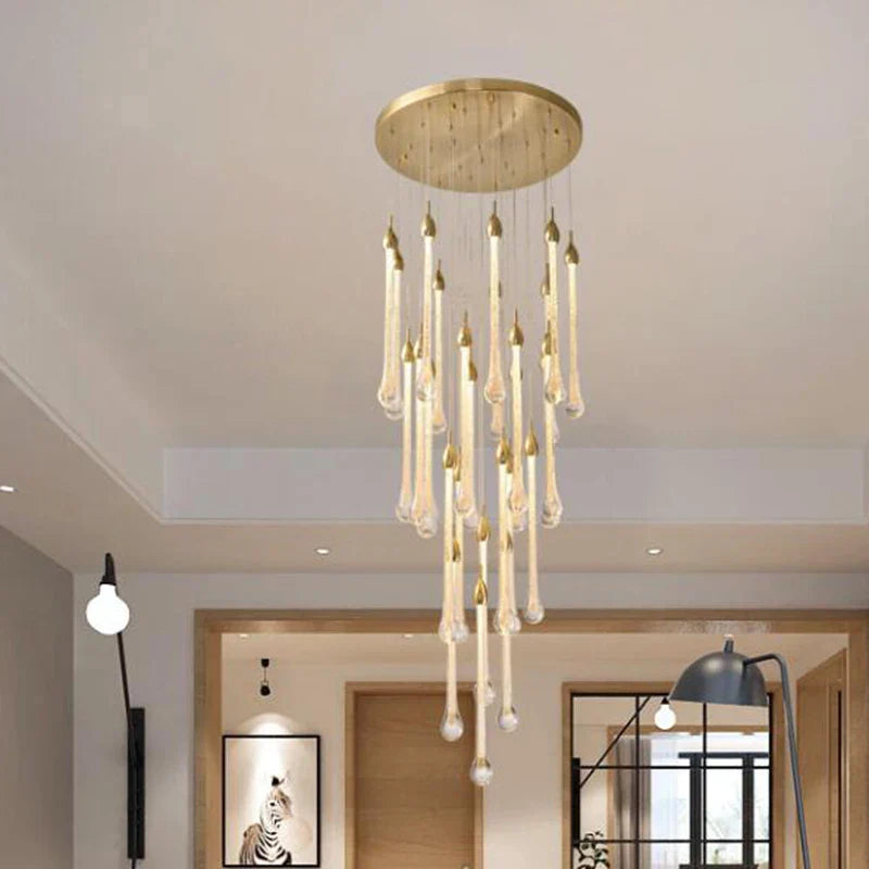 DecorBites™ 3W Round Stairs LED Chandelier: K9 Crystal, Metal Fixture, DIY Lamp for Villa