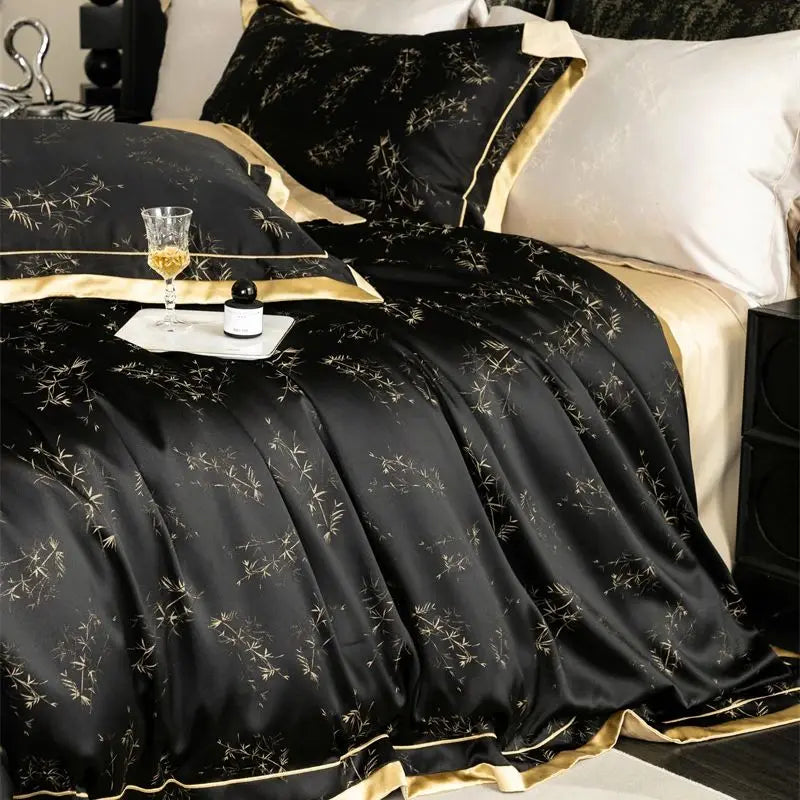 طقم ملاءات سرير يوكلبتوس فاخر DecorBites™ باللون الأسود/الذهبي - ناعم كالحرير ولطيف على البشرة