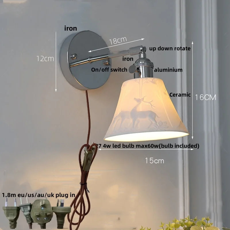 DecorBites™ Iron Ceramic LED Wall Lights | Nordic Modern Pull Chain Switch Sconce Wandlamp