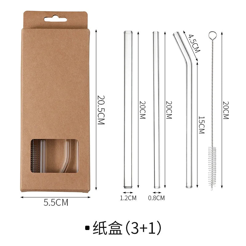 DecorBites™ Glass Straws: Reusable Eco-Friendly Drinking Straws with Brushes
