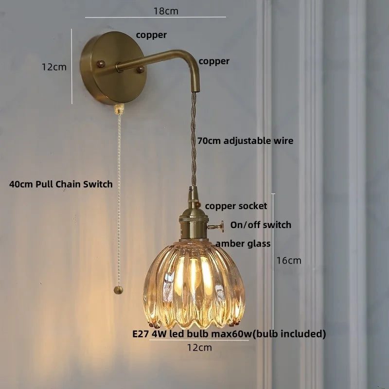 DecorBites™ LED Wall Lights Modern Nordic Pull Chain Glass Bedroom Lamp