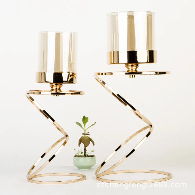 DecorBites™ Gold Metal Frame Glass Candle Holder - Wedding Centerpieces & Home Decor