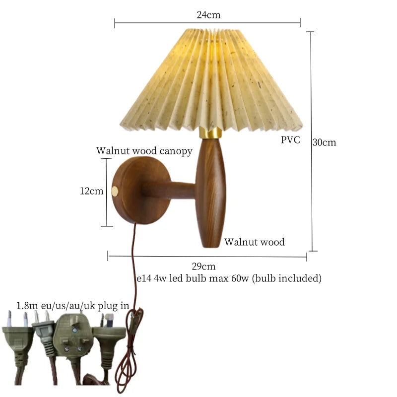 DecorBites™ Cream PVC LED Wall Lamps Japanese Walnut Wood Applique Murale