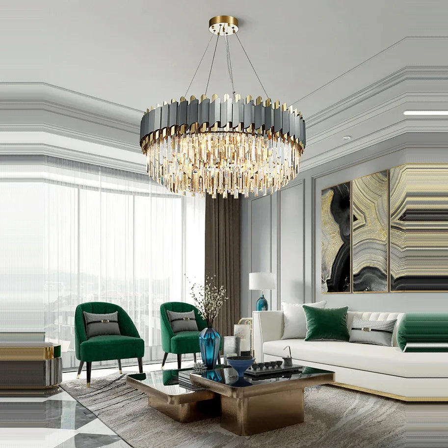 DecorBites™ Art Deco Black Golden Crystal Chandelier for Foyer