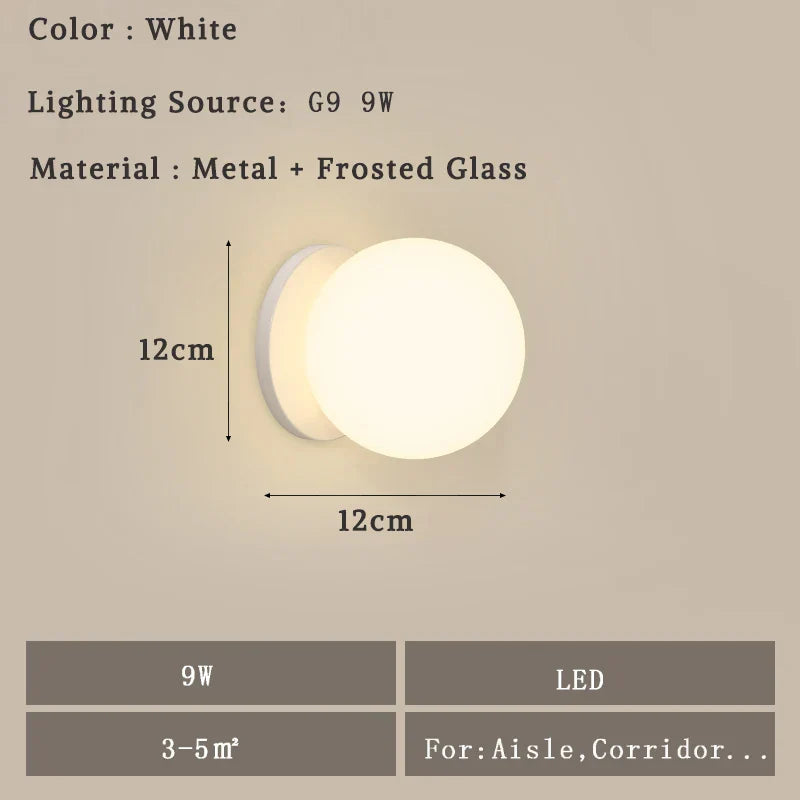 مصباح حائط DecorBites™ الكروي الزجاجي LED لغرفة النوم وغرفة المعيشة والإضاءة الداخلية