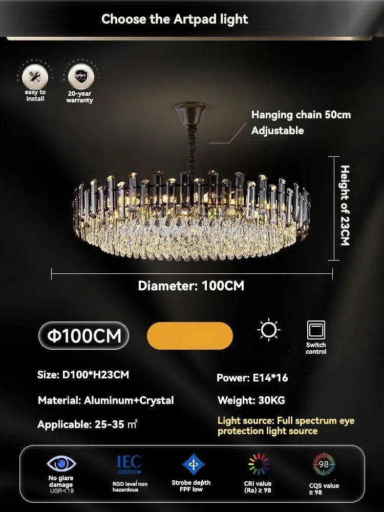 نجفة سقف كريستال ذهبية من DecorBites™: إضاءة LED متدلية عصرية فاخرة لديكور المنزل