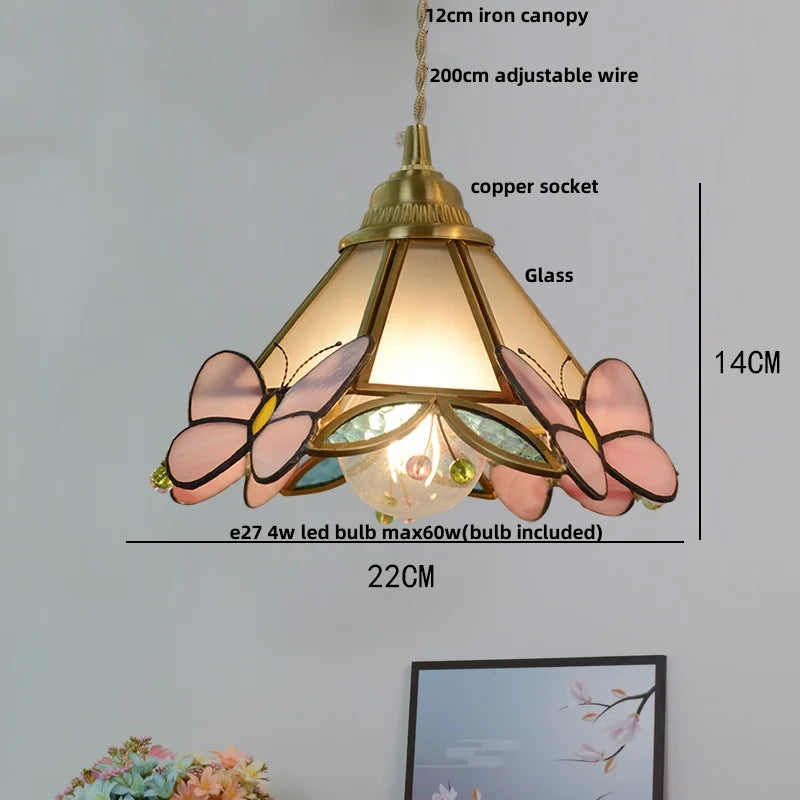 DecorBites™ Butterfly Pink LED Pendant Lamp Walnut Wood Glass Nordic Modern Home Decor
