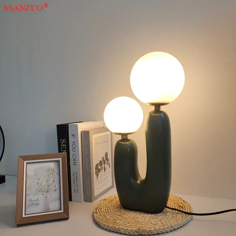 DecorBites™ Glass Ball Table Lamp: Green Pink Resin Nordic Cute Bedroom Living Room Decor