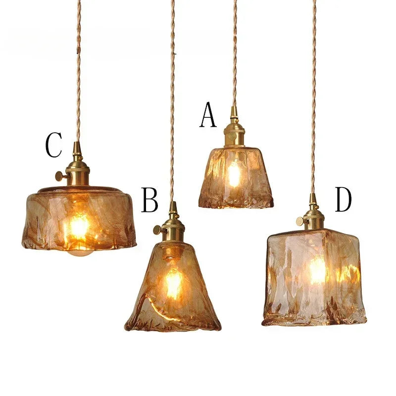 Retro Amber Glass Japanese-Style Pendant Light