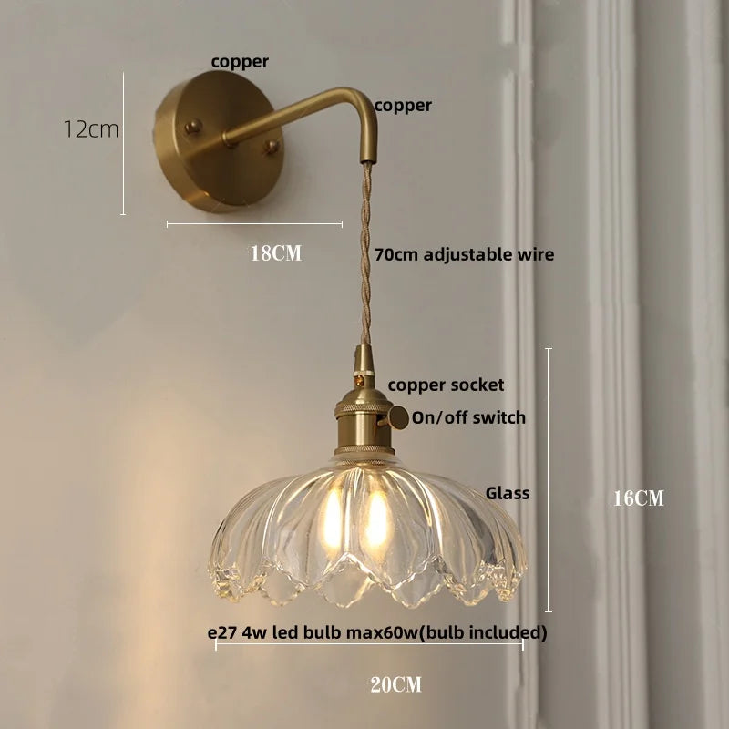DecorBites™ LED Wall Lights Modern Nordic Pull Chain Glass Bedroom Lamp