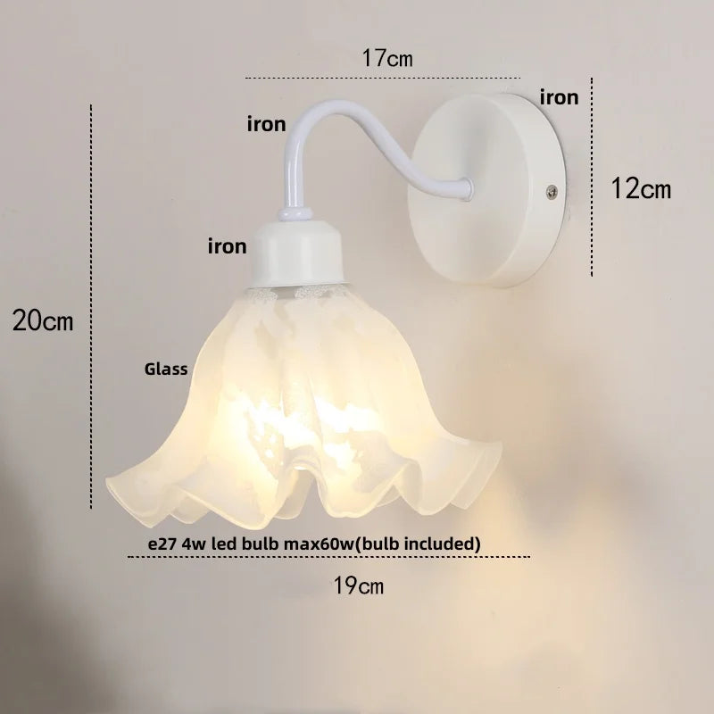 DecorBites™ Glass Iron LED Wall Sconce Pull Chain Switch Stair Light Fixture for Bedroom