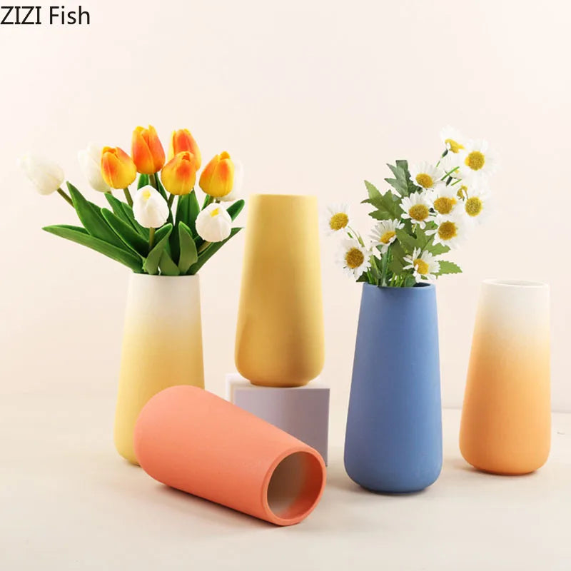 DecorBites™ مزهرية أسطوانية متدرجة من السيراميك لتزيين المكاتب، مزهريات زهور، ديكور غرفة عصري