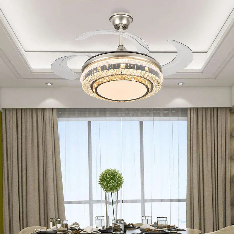 مروحة سقف DecorBites™ Gold Crystal العصرية LED القابلة للسحب مقاس 42 بوصة مع إضاءة ذكية